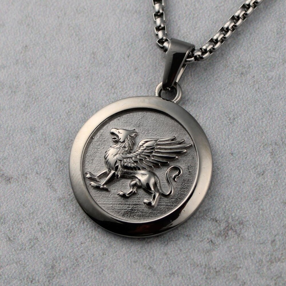 Silver Griffin Pendant Chain Necklace Stainless Steel